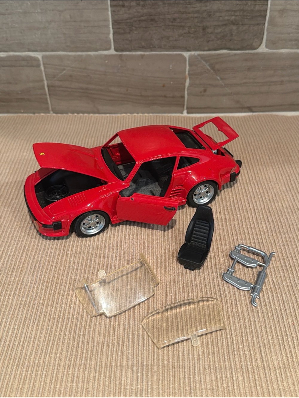 Vintage Porsche 911 Slantnose Diecast Model Car 1/24 Red Loose Parts Repair Lot